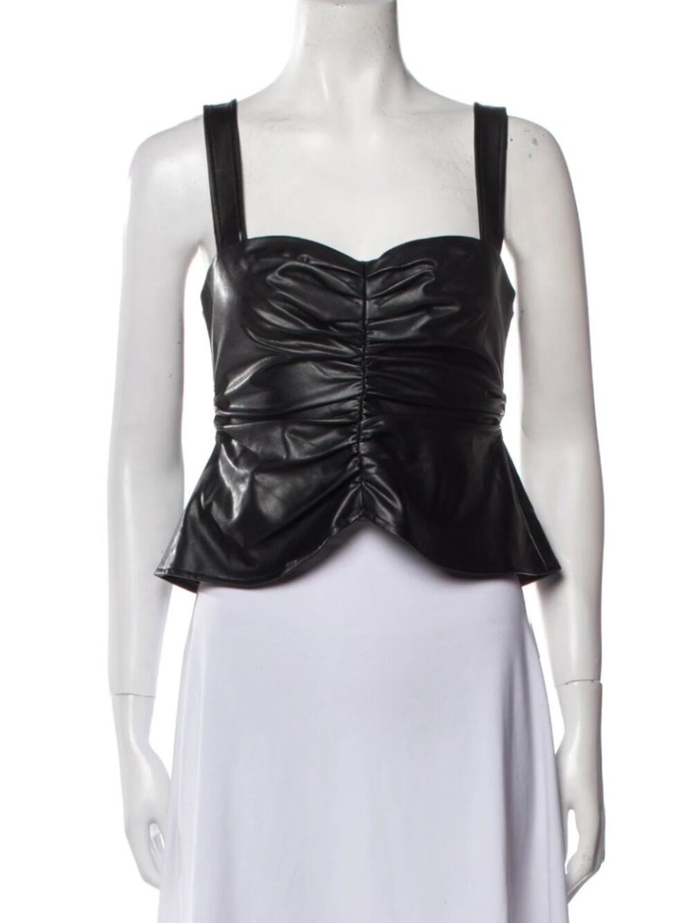 A.L.C. Ruched Vegan Leather Peplum Top